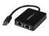 StarTech.com USB 3.0 till Dubbel Port Gigabit Ethernet-nätverksadapter med USB-port - Vänster vinkel